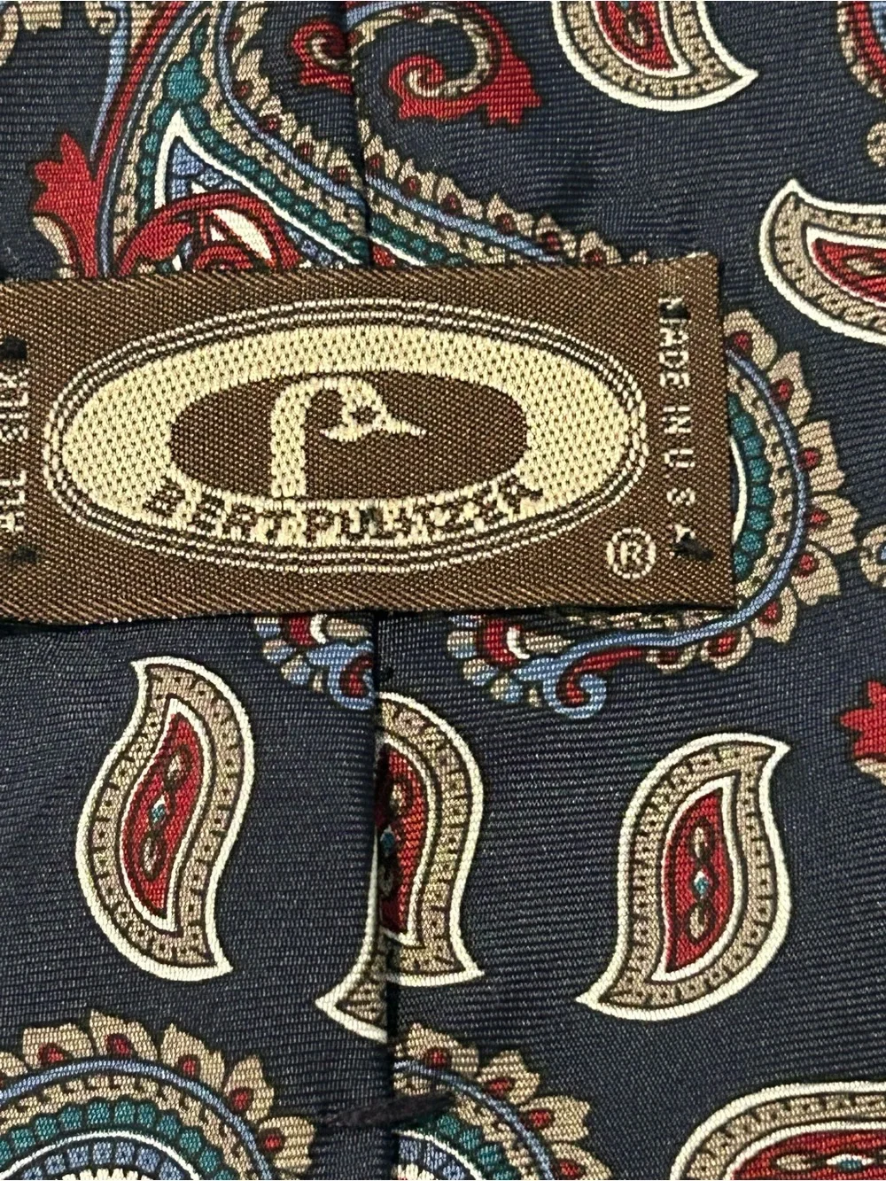 Burt Pulitzer 100% Silk Paisley Necktie Navy Red Teal Made in USA Vintage